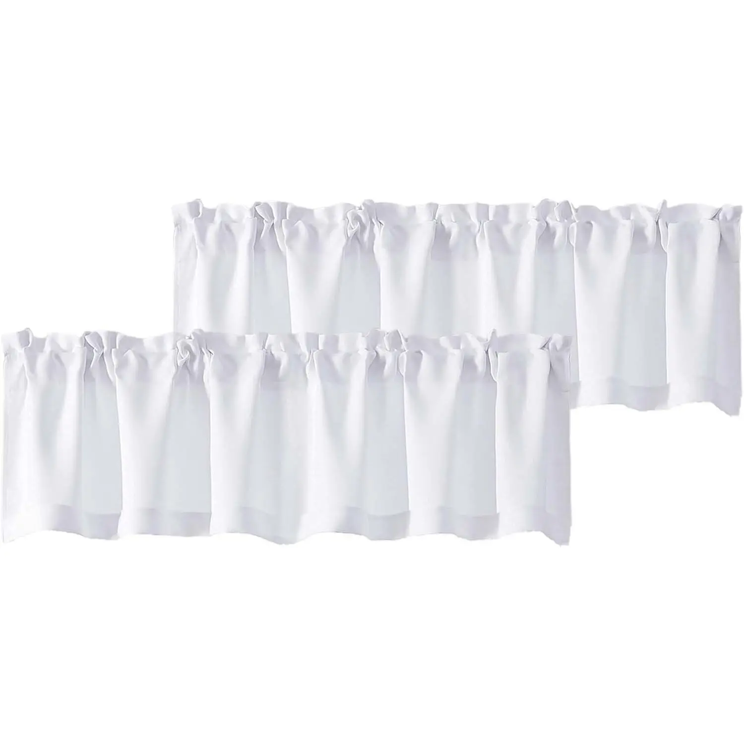 Low Iron Suede Window Valances - 2-Piece Non-Customised Classic Flat Weave Floral White Light Filtering Rod Pocket Short Curtains (60" Wx18" L, 0-1m), Durable Machine Washable for Kitchen Small Windows Treatment