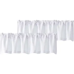 White Valances for Window, Light Filtering Short Curtains for Kitchen Bedroom Living Room, Rod Pocket Top Small Window Treatment Valance RV Bunk Panels, 60" Wx18 L, 2 Pieces