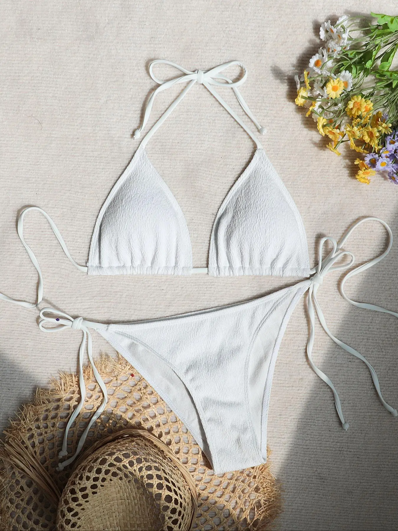 Women's Solid Color Tie Back Bikini Set, Casual Fashion Chic Swimsuit Set for Beach Holiday Vacation, Ladies Swimwear for All Seasons, Bikini Swim Top, Bikinis Set