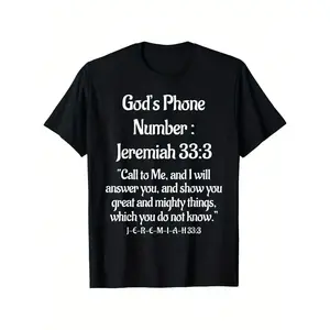 Men ClothesJeremiah 33:3 Bible Verse T-Shirt - God'S Phone Number Call To Me Religious Tee, Black With White Scripture, Lightweight All-Season Christian Apparel For Church, Prayer, Casual Attire - Jeremiah 33:3 Scripture Shirt, Spiritual Fashion