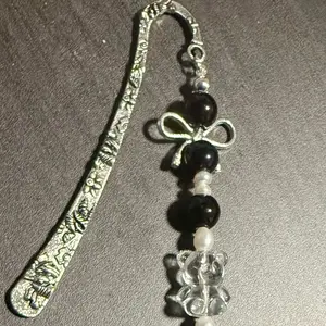Black and White Book Bookmark with Bow and Beads