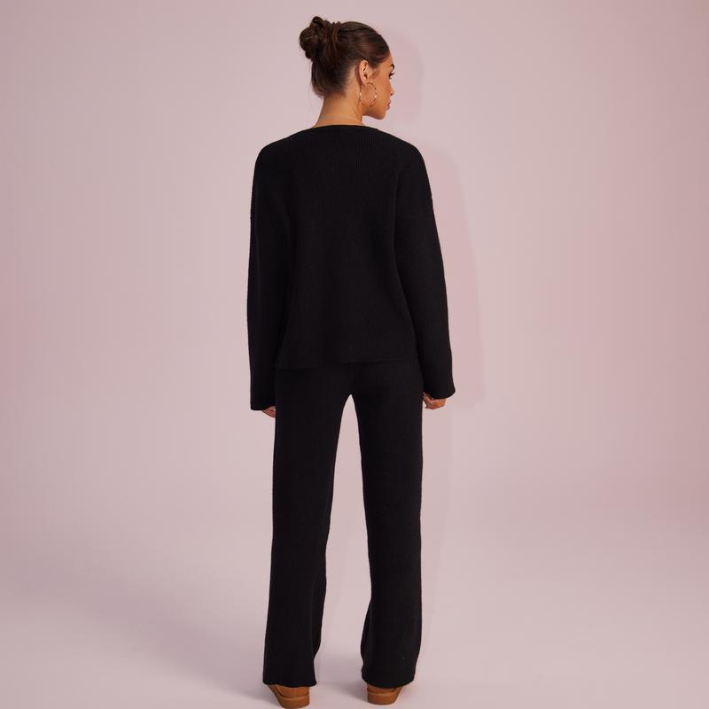 Joyfunear Women's Oversized Knit Sweater & Wide-Leg Pants Set - Cozy Casual Two-Piece for Comfortable Home Wear - Pink Colorway Chic Chunky