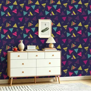 Seamless Peel and Stick Wallpaper, Colorful Triangle Pattern, PVC Wall Paper for Kitchen Bedroom Shop Classroom, Removable Bathroom Decor