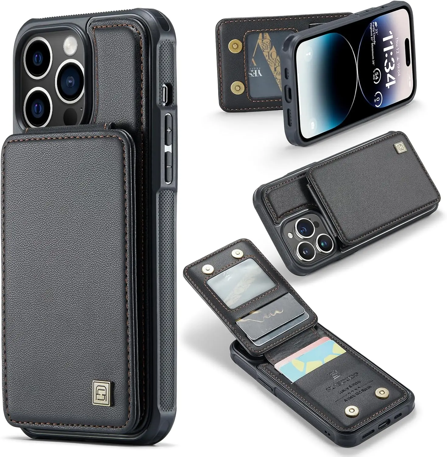 OREKROY Retro PU Leather Wallet Phone Case for iPhone 17 16 15 14 13 12 Pro Max 17 Air with RFID Blocking Card Holder Magnetic Back Shockproof Flip Cover Stand Function Full Protection Anti-Scratch Design - Protective