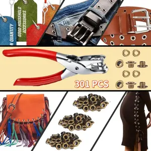 301 Pcs 1/4" Gasket Kit, Leather Punch Pliers, Gasket Set with Metal Eyelets for Leather, Shoes, Fabric, Belts