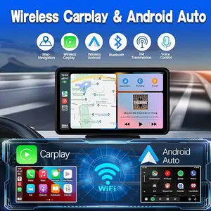 Black Touchscreen Wireless Carplay- 9 inch Portable Stereo Android Auto Car Play Screen- GPS Navigation with Voice Control-Bluetooth Handsfree Call