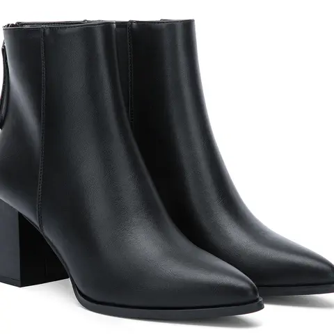 Women's 9635 Chic Chunky Heel Ankle Booties - Pointed Toe, Stacked Block Heel, Back Zipper, Rubber Sole, Casual All-Season Shoes for Women, Easy-Match Footwear for Work, Versatile Occasions