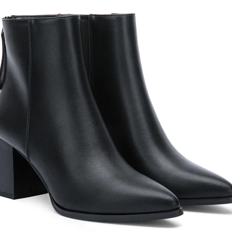 Women's 9635 Chic Chunky Heel Ankle Booties - Pointed Toe, Stacked Block Heel, Back Zipper, Rubber Sole, Casual All-Season Shoes for Women, Easy-Match Footwear for Work, Versatile Occasions