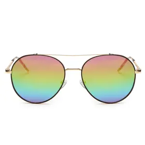 Trendy Oversized Metal Frame Sunglasses for Women Flat Mirrored Lens UV Protection Sunglasses