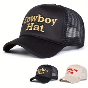 Unisex Cowboy Hat Letter Embroidered Baseball Cap Mesh Hat Outdoor Adjustable Sunscreen Leisure Hat Travel Tourism Beach Vacation