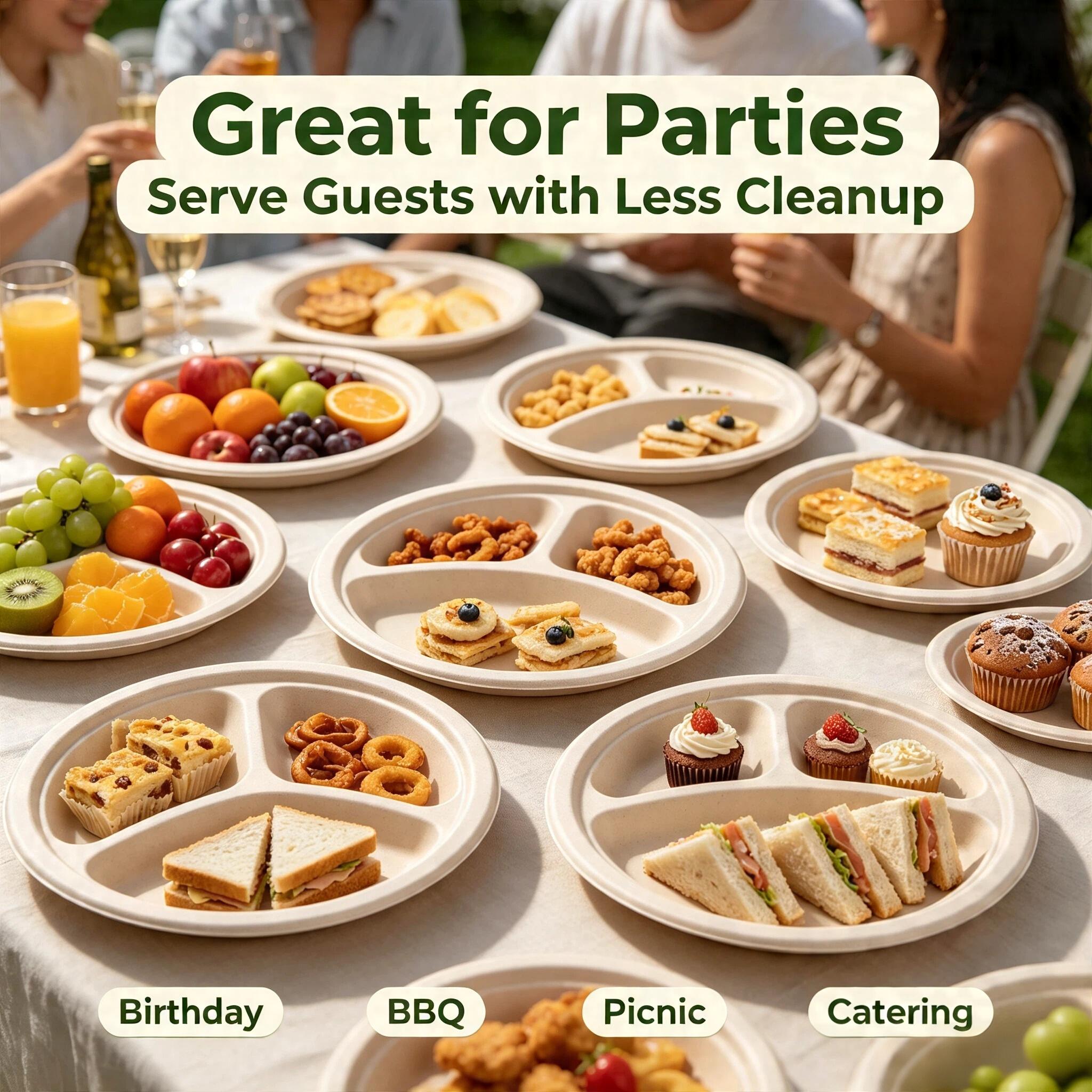 9 Inch Compostable Paper Plates 125 Pack, Disposable Sugarcane Bagasse Plates, Eco-Friendly Biodegradable Heavy Duty Plates for Party, BBQ, Picnic, Catering