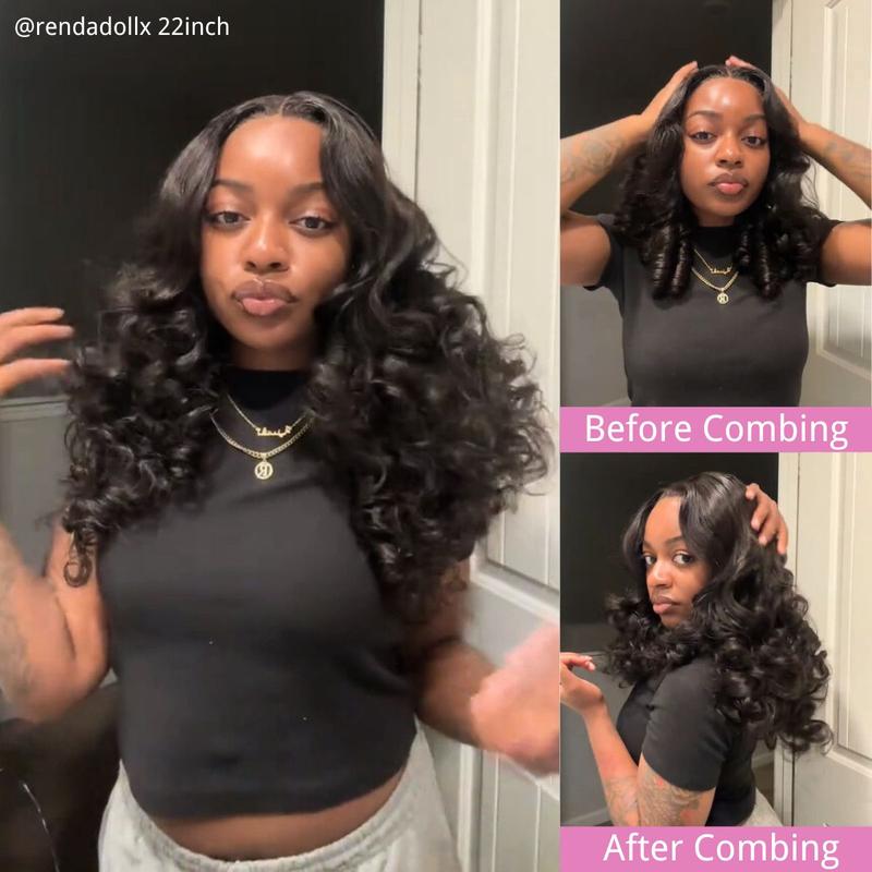 Suntuhair 250% Density Wig Blow Out Luxurious Bomb 12A Brazilian Human Hair Funmi Bouncy Curly Glueless Wigs Pre Plucked Hairline Pre Cut Lace 5x5 Lace Middle Part Closure Wigs Super Double Drawn Wig 90s Style