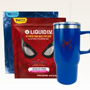 LIMITED EDITION Spider-Man Neighborhood Hero Bundle with Tumbler | Limited Edition Spider-Man Liquid I.V. Collab Packs | Electrolyte Powder Drink Mix | Convenient Single-Serving Sticks | 8 Vitamins & Nutrients | 2 Pack (30 Servings)