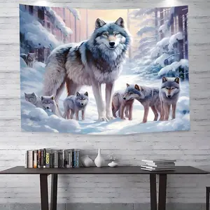 1 piece, Majestic Wolf Pack Tapestry Polyester Wall Hanging, suitable for home and dorm decoration, includes free accessories