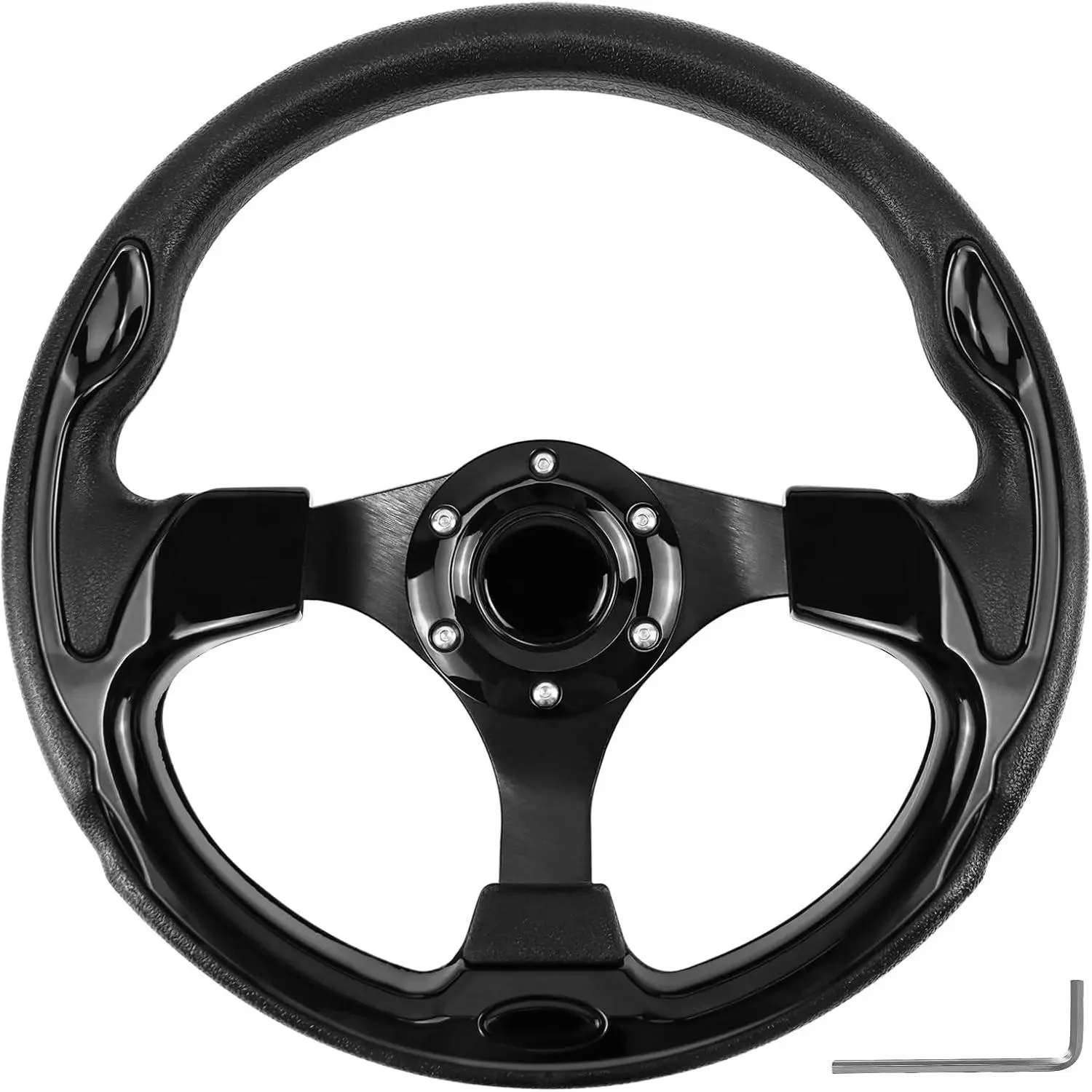 12.5-inch All-Black Aluminium Golf Cart Steering Wheel - Metal Construction, Textured Design, Enhanced Entry/Exit Space, Universal for Club Car EZGO RXV, EZGO TXT, Yamaha Precedent Tempo, Yamaha DS, Enhances Golf Trip Experience