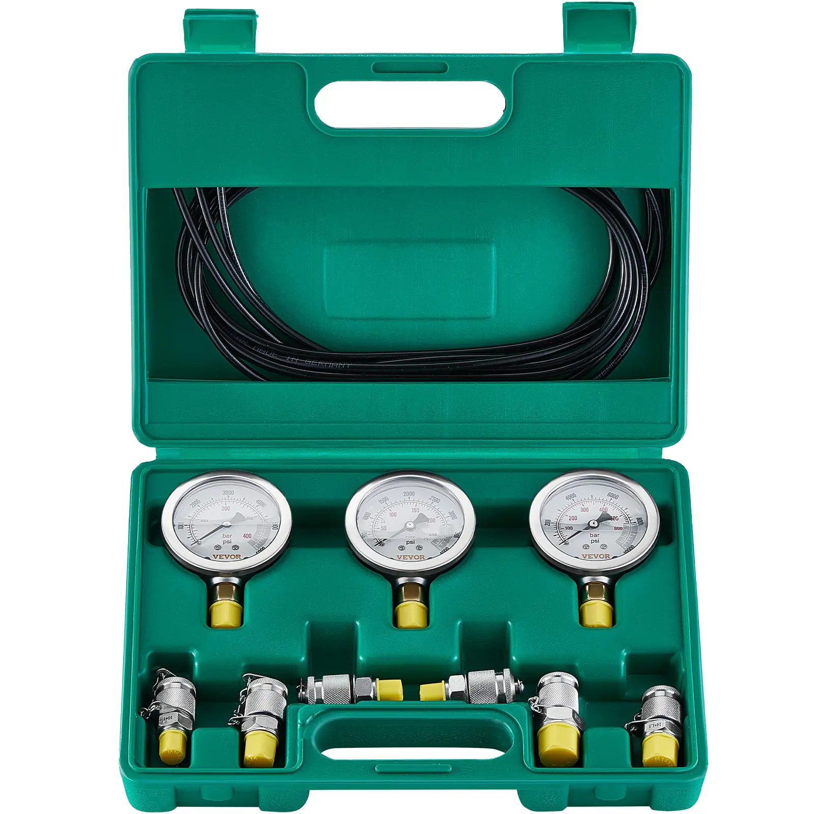 【Summerfinds】VEVOR Hydraulic Pressure Test Kit 250/400/600bar3 Gauges 6 Test Couplings 3 Test HosesExcavator Hydraulic Test Gauge Set with Portable Carrying Case for Excavator Tractors Construction Machinery