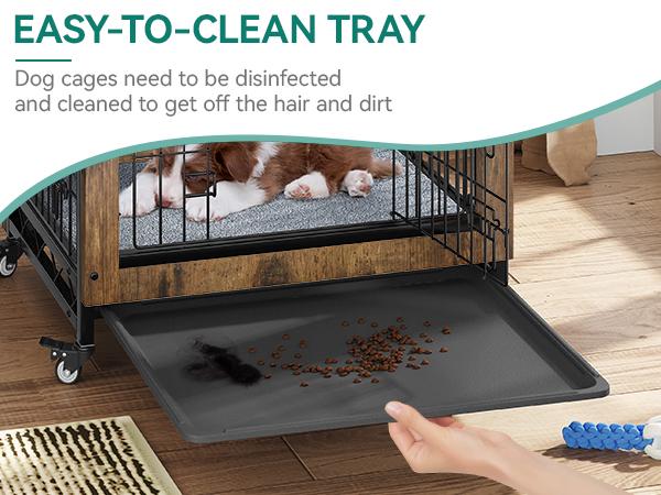DWVO Dog Crate Furniture with Cushion, Dog Kennel Indoor with Wheels, Dog Crate End Table with Tray, 27" Dog Cage with Double Doors for Small Dog DWVO Dog Crate Furniture with Cushion, Dog Kennel Indoor with Wheels, Dog Crate End Table with Tray, 27" Dog Cage with Double Doors for Small Dog