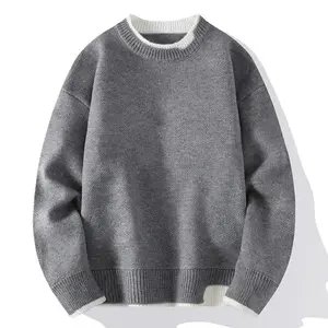 Fall Winter Men Knitwear Fake Two-Piece Cashmere Fashion Casual Sweater