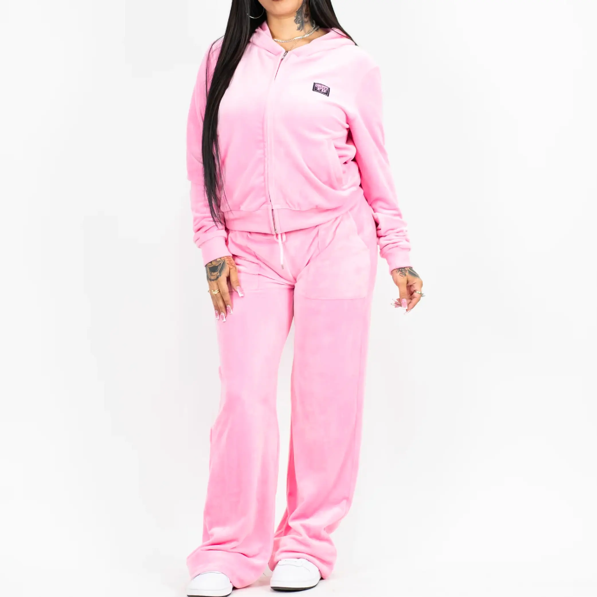 FB COUNTY Women's Velour Tracksuit 1 Set FBCOUNTY Full Zip Hooded
