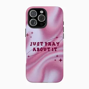 Just Pray About It Phone Case - Pink Purple Cloud Design | Faith Inspirational Quote Cover Phone Case Compatible with iPhone 17, 16, 15, 14, 13, 12, 11, X & Galaxy – check our available sizes.