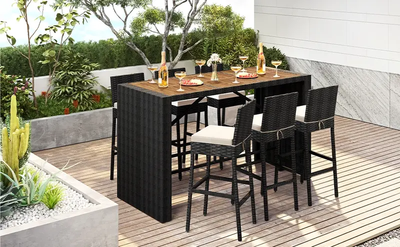 【3 Packages Delivery】Yaheetech 5/7/9-Piece Patio Furniture Set, Outdoor Dining Table with 6 Chairs, Rattan Conversation Set with Soft Cushions for Backyard Deck Garden,