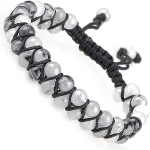 Double Layer Natural Chakra Healing Power Crystals Macrame Bracelet Yoga Stone Beads Gemstone Meditation Relax Anxiety Bangle for Unisex Women Men