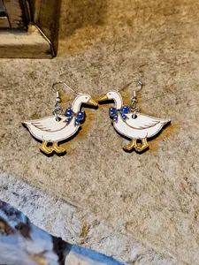 Adorable "Country Goose" Earrings with Blue Ribbon-Handmade by Justin