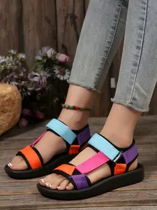 Women's Round Toe PU Leather Adjustable Strap Sandals, Breathable Soft Sole Summer Shoes, Casual Roman Vacation Style Comfort Footwear