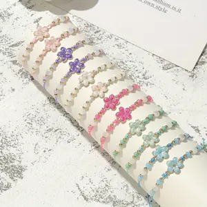 12pcs Cute Six Color Flower Charm Bracelet Set - Colorful Beads and Zinc Alloy Flower Design, Adjustable Braided Bracelet Cord, Suitable for Daily Wear and Family Gatherings, Perfect Holiday Gift for Friends