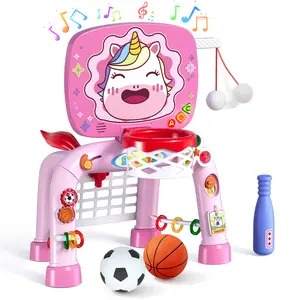 Toddler Basketball Hoop Tball Set & Soccer Goal - Unicorn Sport Toys for 1 Year Old Girl with Learning Activities (Abacus/Alphabet/Animals Sounds) Christmas Birthday Gifts for Baby Girl Age 1 2 3