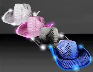 LED Flashing Light up Cowboy Hat with Sequins for Party Performance Lightweight Masks