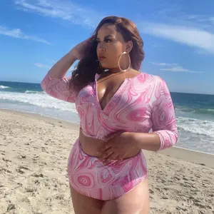 Pink and white plus size swimsuit