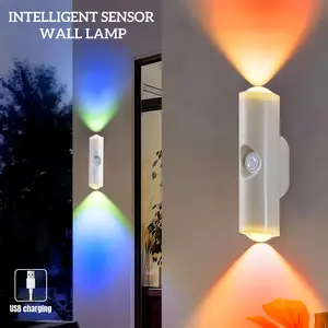 Modern Smart LED Wall Light, Motion Sensor Night Lamp, Dimmable Wall Lamp, USB Rechargeable, Adjustable Lighting, RGB 7 Colors, Home Decor, Hallway, Stairs, Living Room, Indoor Decorative Light