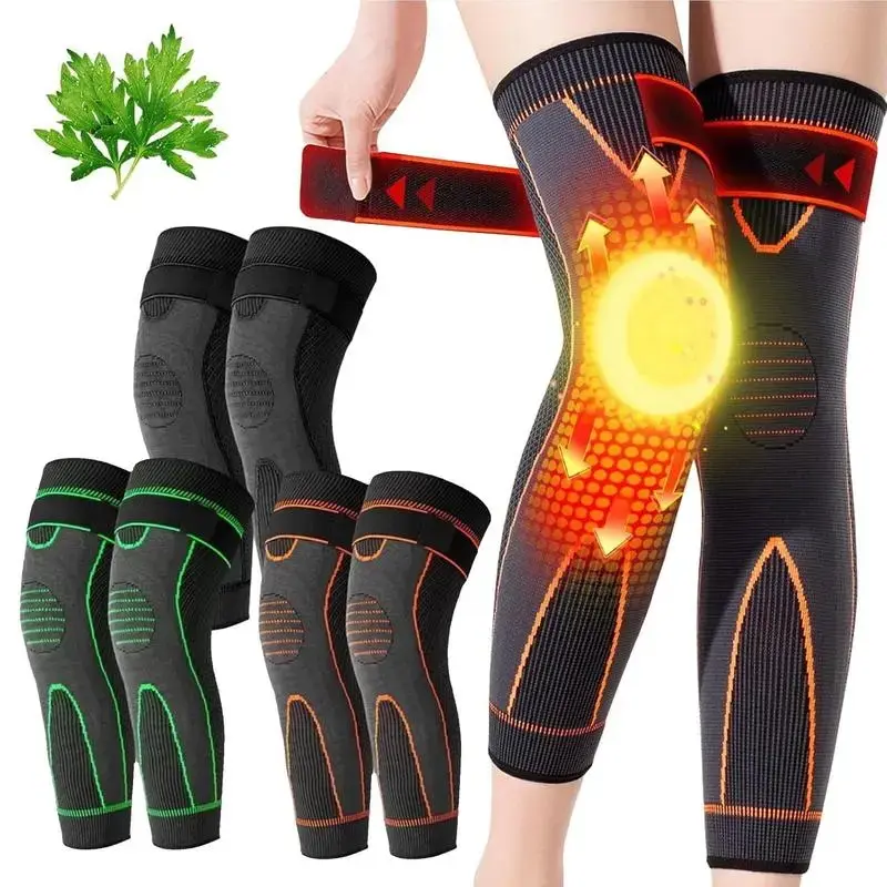 Knee Pad with Adjustable Compression Strap, Wormwood Thermal Knitted Knee Sleeve, High Elastic Breathable Support, Joint Pain Relief, for Running Basketball Hiking Cycling, Unisex Sports Knee Protector