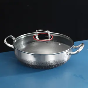 Cooking Pot Set Includes Soup Pot, Five-Layer Stainless Steel Fry Pan, Hotpot Pot, 6 Quart Deep Frying Pan, 12 Inch Induction Compatible Stainless Steel Cookware