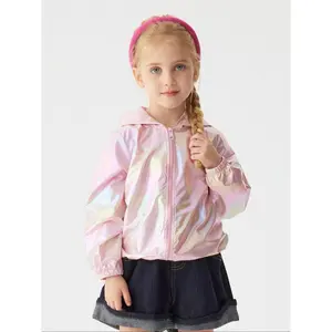 Toddler Girl's Reflective Lightweight Hooded Jacket, Cute Fashion Long Sleeve Outerwear for Daily Wear, Soft and Comfortable Sun Protection Layer