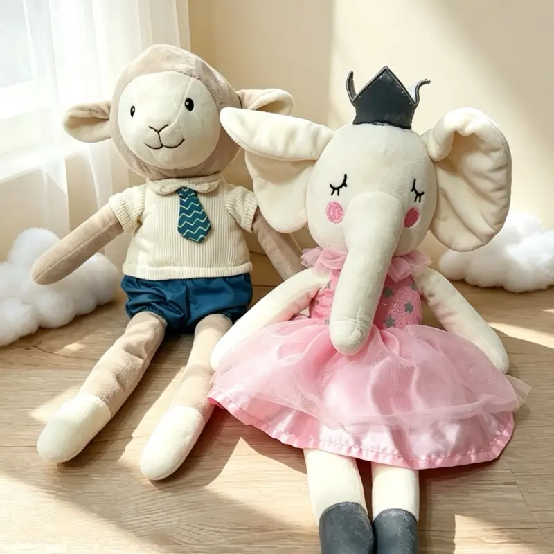 Rare Discontinued Plush Elephant & Lamb Stuffed Animal Duo – Soft Collectible Pair