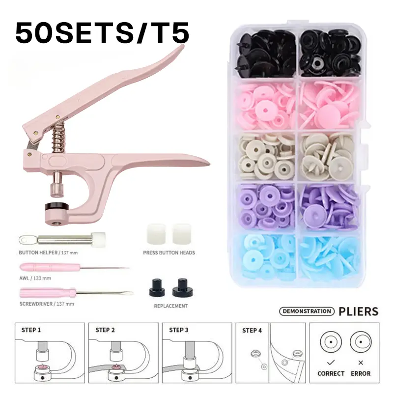 Plastic Snap Buttons Set 50 Sets with Snaps Pliers ,for Sewing Crafting Pink Lightweight Versatile Use Ideal for Sewing and Crafting Projects, Sewing Products, Diy Fashion
