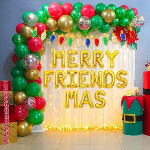 LaVenty 22-Piece Christmas Merry Friendsmas Party Banner, Festive Balloon Decor, Red & Green, Aluminum Foil, No Power Needed, for Home Kitchen, Holiday Winter Celebrations