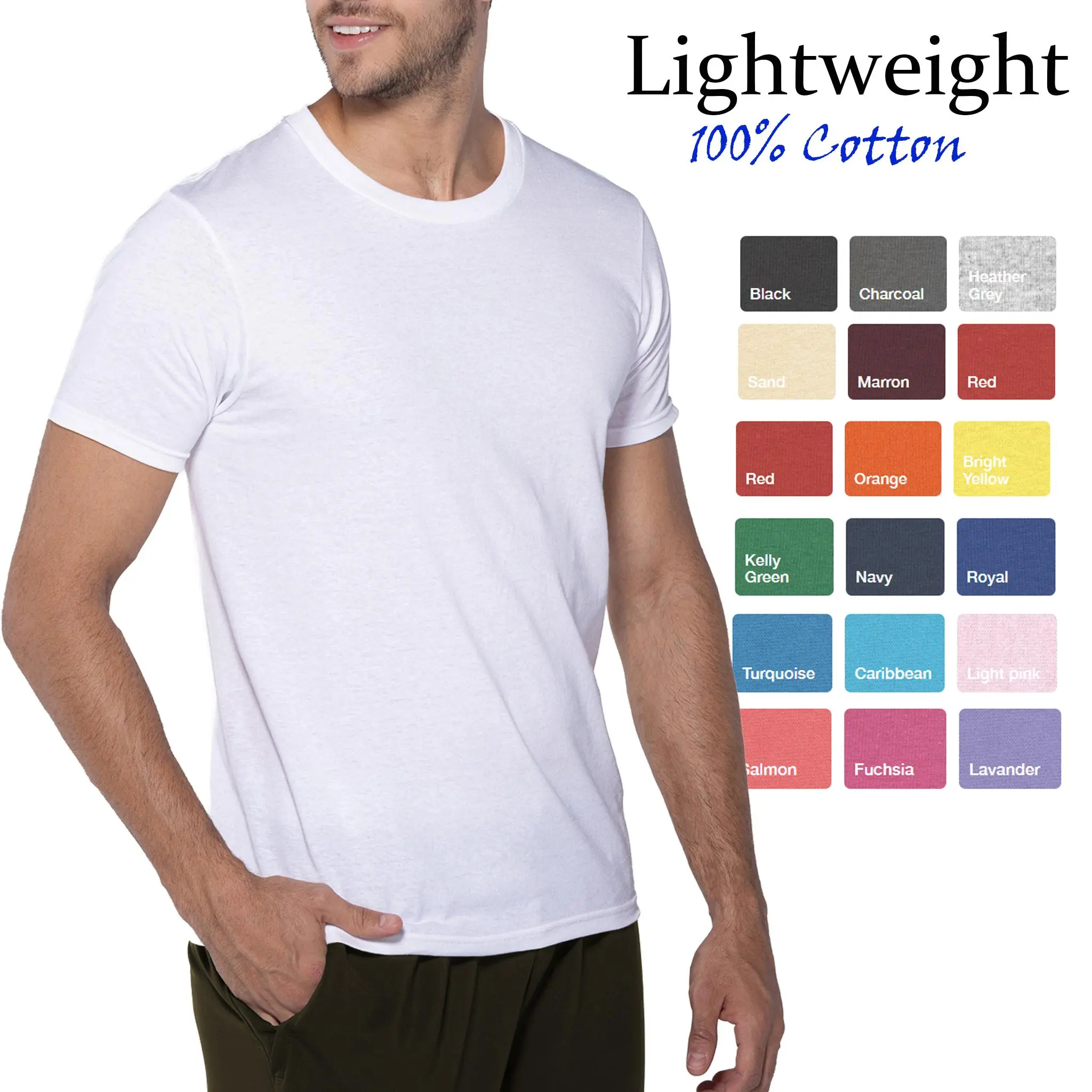 Menswear 160g 100% Ring-Spun Cotton T-Shirt - Unisex Short-Sleeve Crew Neck, Breathable Casual Streetwear Fabric, Lightweight Soft Autumn Winter Base Layer (White, Multi-Color)