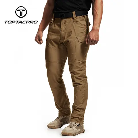 TOPTACPRO Men's Tactical Cargo Pants - Elastic Ripstop Fabric (Polyester, Cotton, Spandex), Belt-Equipped, Zippered Pockets, EDC Work Sport Pants 8202
