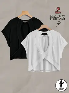 Women's Loose Fit Short Sleeve Sports Tank Tops, Breathable Summer Yoga Tee, Sporty Cut Out Design, Comfortable Casual Wear