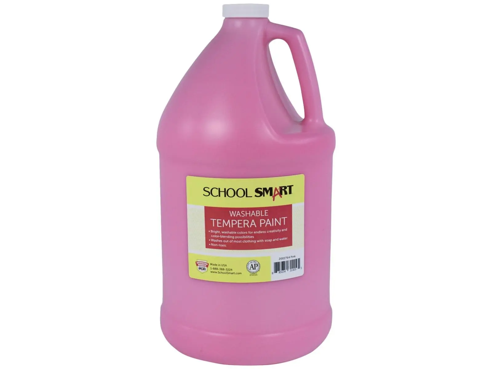 School Smart 2002764 1 gal Washable Tempera Paint, Pink, Arts and Crafts Supply, Plastic Bottle, AP Non-Toxic Certified, Suitable for All Ages
