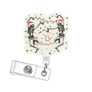 Christmas Retractable Badge Reels, Acrylic ID Holders with Clips for Nurses, Doctors, Students & Office Staff, 15-Piece Set