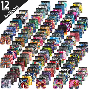 KJFISTMU 12-piece Men's Boxer Briefs Set - High elasticity, full-coverage long boxer briefs, available in various colors and printed patterns, comfortable and snug, suitable for daily wear - Bulk (machine washable and hand washable)