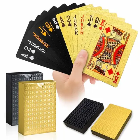 2-Pack Elegant Waterproof Decks of Cards, Gold & Black Diamond Texture Luxury Sets with Gold Foil Shine, Poker Card Design Cool Picks for Pool, Beach Party, Blackjack, Card Games