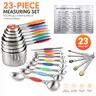 23-Piece Rust-Proof Steel Food-Grade Stainless Steel Measuring Cups and Spoons Set - Sturdy, Durable, Dual Unit, Magnetic Nesting Cups, Set of 9 Colored Measuring Spoons, Accurate, Refrigerator Sticker, for Baking Dry/Liquid Seasonings