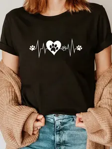 100% Cotton Unisex Paw Print Heartbeat Veterinarian Vet Tech Funny Pulse Gift T-Shirt Graphic Casual Round Neck Tee