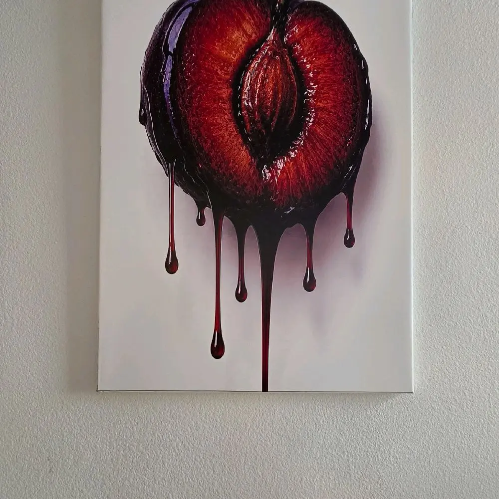 "Graffiti Mansion 'Drippy Fruit Plum' Framed Canvas Wall Art, Artistic Wood-Framed Print, Home Decor Gift for Living Room"