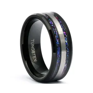 Male Tungsten Wedding Band - The Gor Opal Nebula, Fashion Costume Jewelry Ring, Tungsten Rings